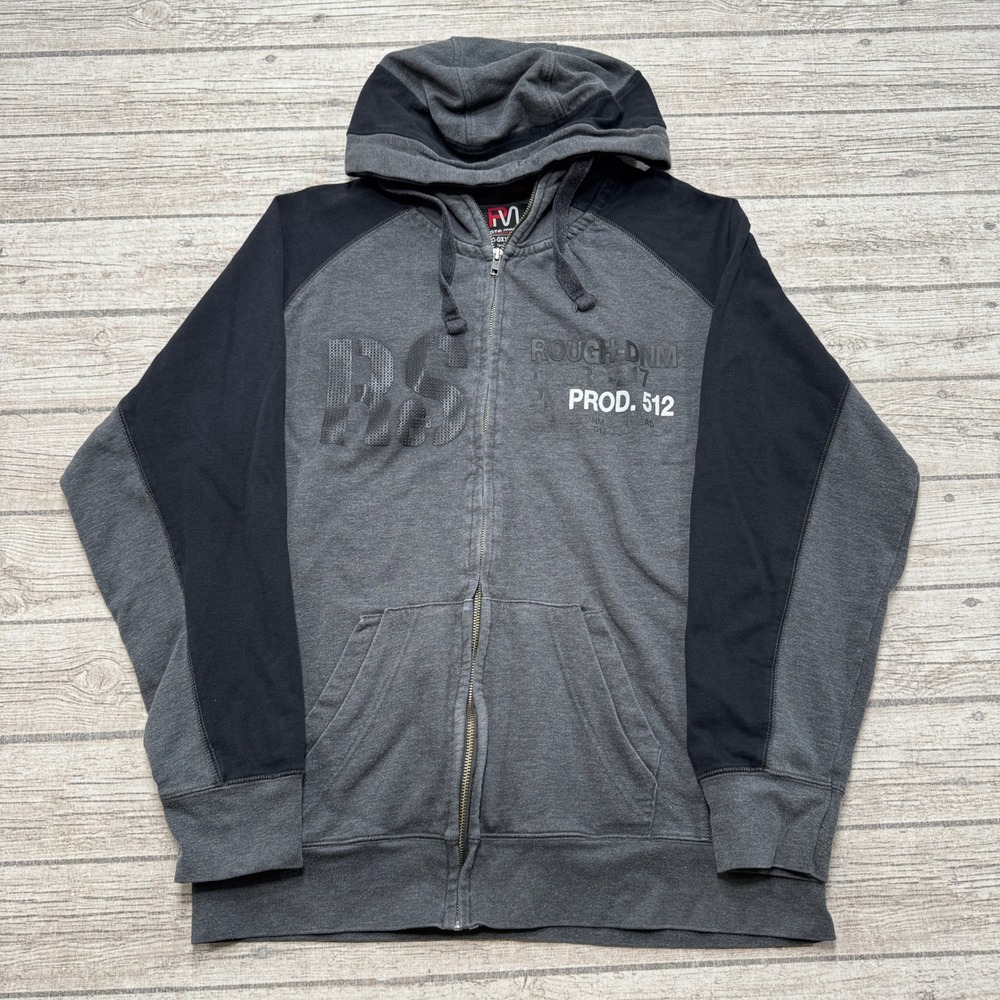 Private Member Hoodie Men's XL Gray Black Colorblock Full Zip Fleece Sweatshirt